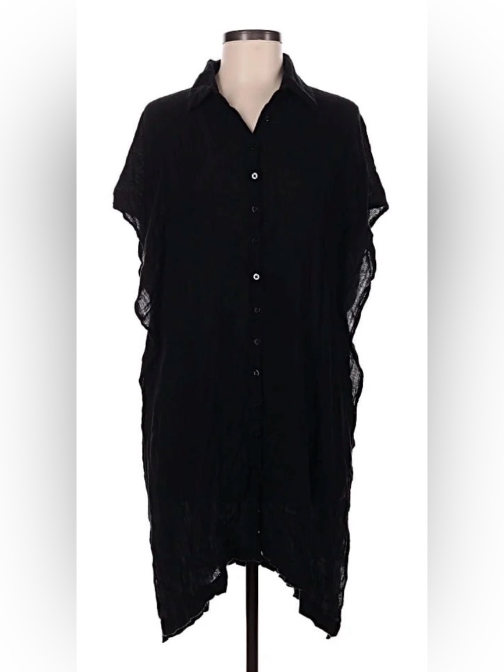 L*Space Black Cover Up, Black Button Down, Front High Low Tunic, sz M-L
